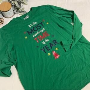 Jammies For Your Families Mens Medium Pajama Shirt Cotton Poly Christmas Green